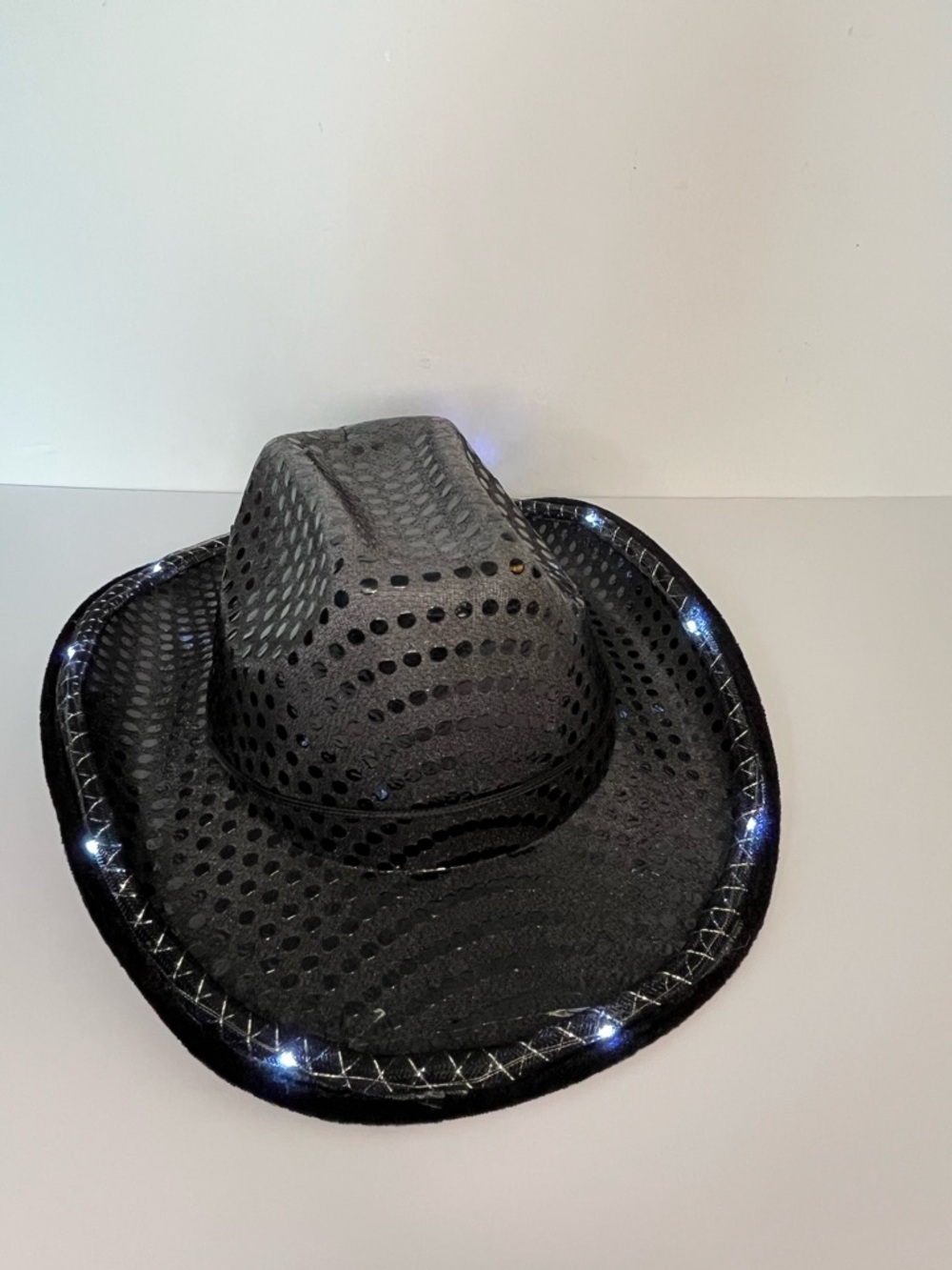 Black Light-Up Sequin Cowboy Hat - Unbranded